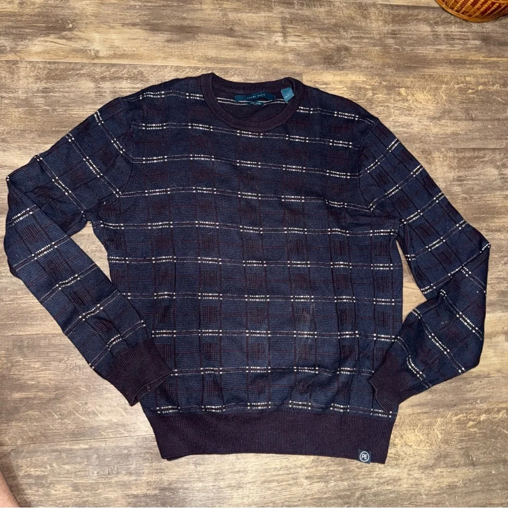 Perry Ellis Navy Plaid Crewneck Sweater